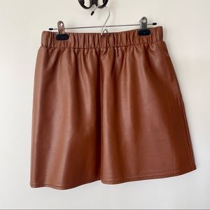Maison Jules Brown Faux Leather Skirt